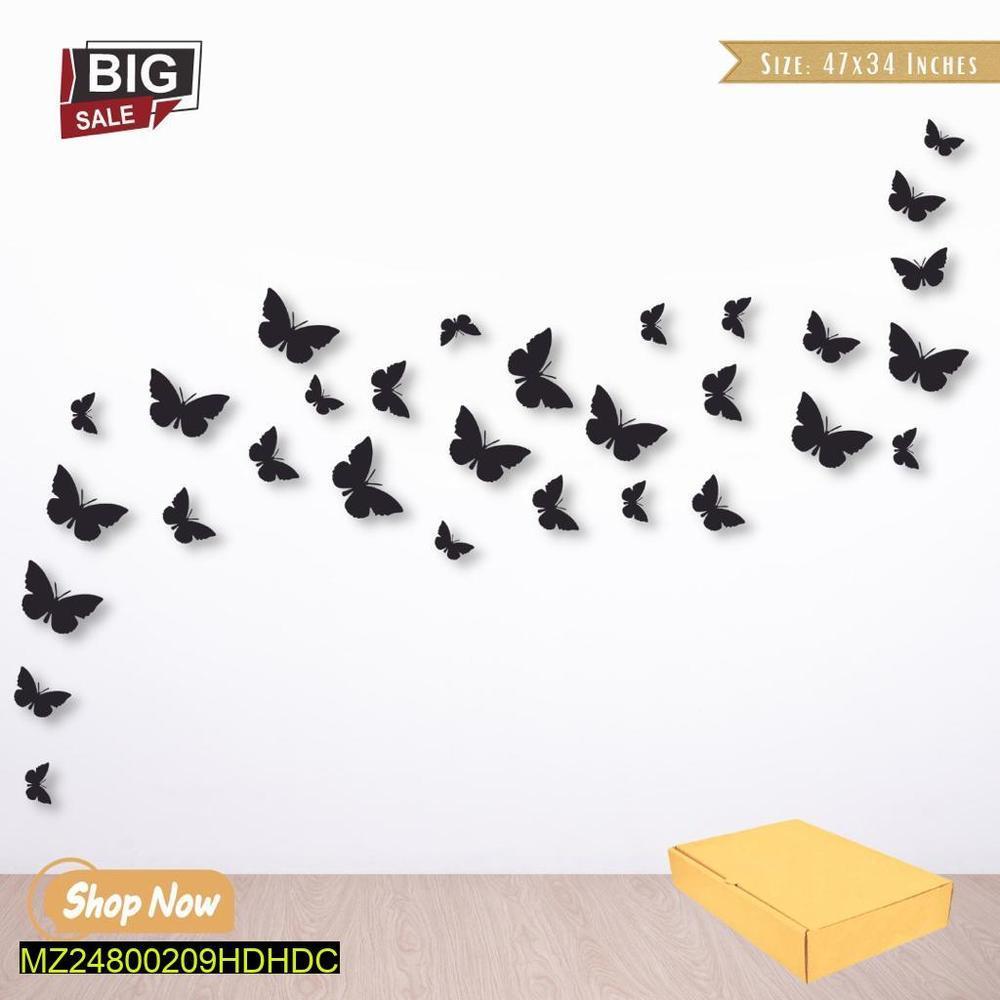 Butterfly Design Laminated Wall Art, Pack Of 30