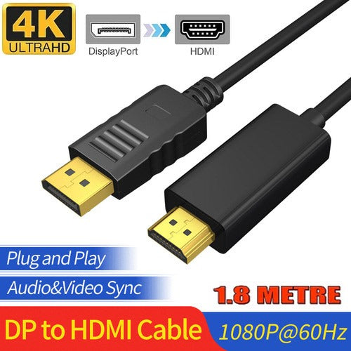 Display Port to HDMI Cable Male to Male / DP To HDMI Cable 1.8 Meter