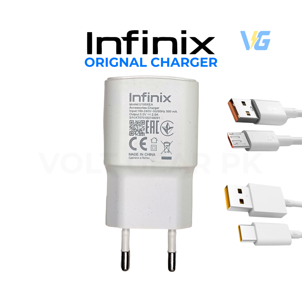 Infinix Original Fast Charger 10W / 18W – With Type C & Micro USB Cable – Android Fast Charging Adapter .